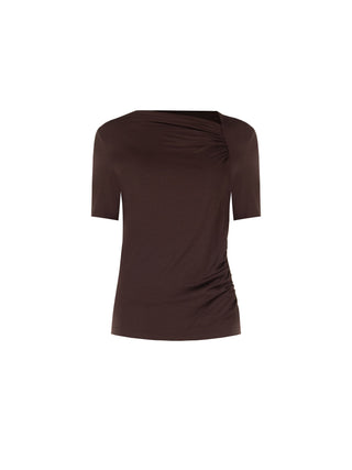 Dark Brown Asymmetric Draped T-Shirt