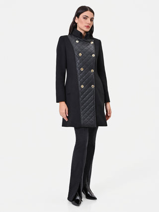 Black Coat with Quilted Insert and Gold Buttons