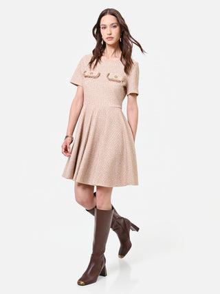 Robe courte taupe effet tweed