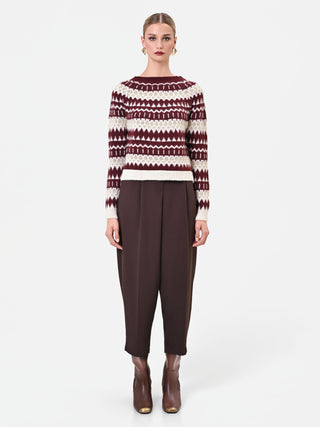 Jacquard-Pullover in Bordeaux mit geometrischem Muster