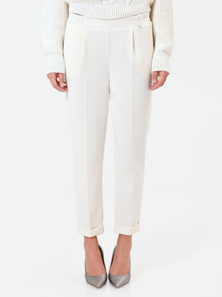 Cream Cropped Cuffed Trousers