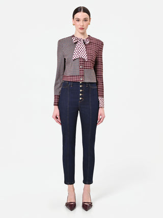 High-Waist Navy Button-Front Jeans