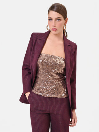 Burgundy Pinstripe Viscose-Blend Jacket