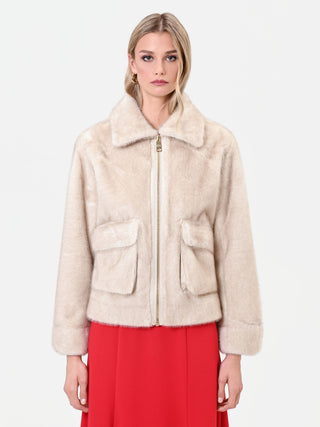 Cremeweiße Cropped-Jacke in Felloptik