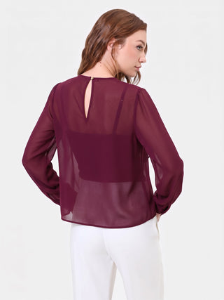 Blusa bordeaux con volant asimmetrico