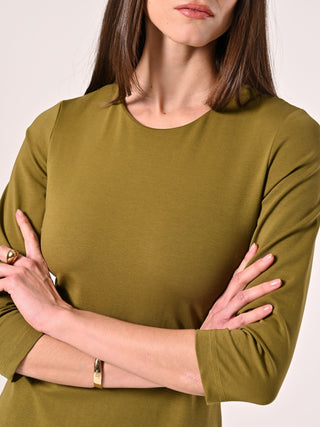 Military Green Milano-Stitch Sheath Dress