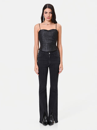 Black Crinkled Bustier Top