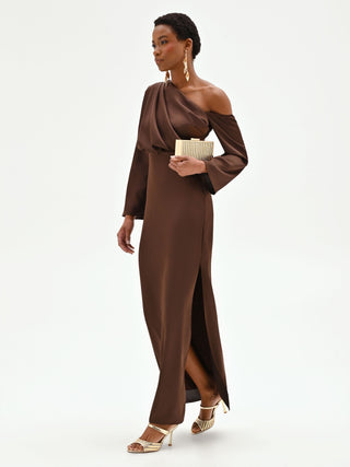 Chocolate One-Shoulder Gown