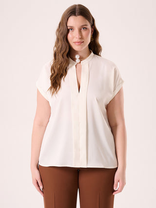 Curvy White Blouse with Mandarin Collar