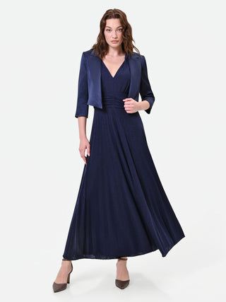 Robe longue bleu marine avec drapé à la taille