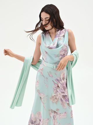 Mint Green Satin Stole with Knot