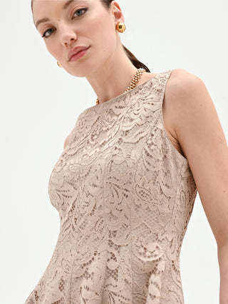 Abito corto in pizzo tortora beige