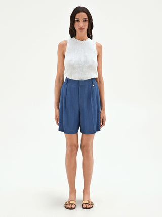 Bermuda in chambray con pinces
