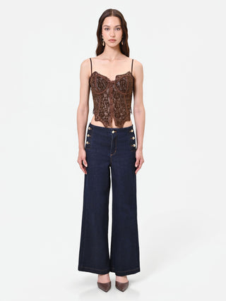 Chocolate Floral Lace Bustier Top