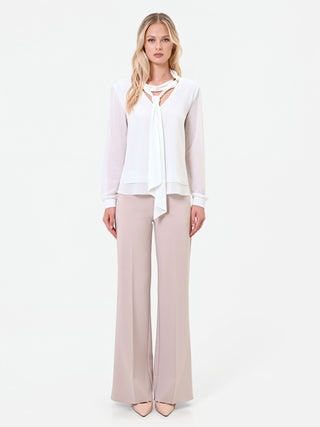 White Tie-Neck Blouse