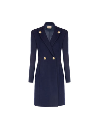 Cappotto blu navy doppiopetto con bottoni decorati misto lana