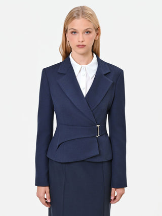 Navy Blue Polyviscose Crossover Jacket with Buckle