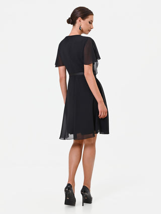 Short Black Georgette Dress with Ruffles