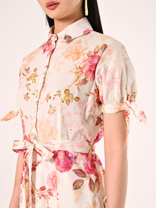 Robe chemise en coton imprimé fleuri