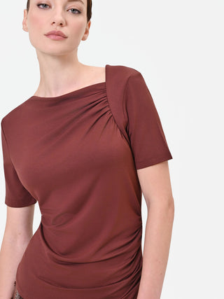 Dark Brown Asymmetric Draped T-Shirt