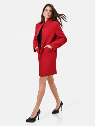 Manteau rouge à simple boutonnage et col officier
