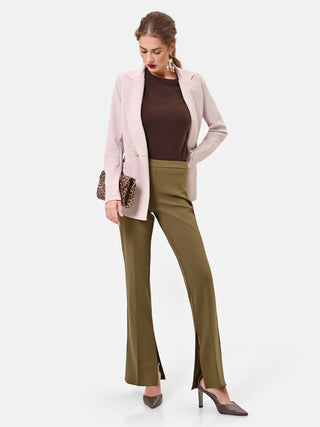 Pantalone svasato verde militare con spacco al fondo