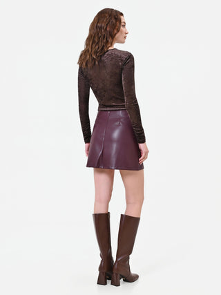 Mini-jupe bordeaux effet cuir à empiècements