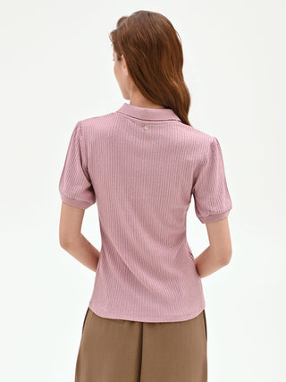 Pink Ribbed-Knit Polo Shirt