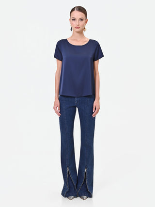 Navy Blue Fluid Satin Blouse