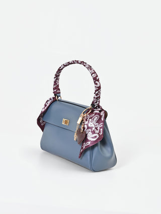 Borsa satchel blu con manico foulard
