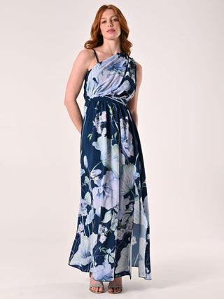 Long Floral-print One-shoulder Dress