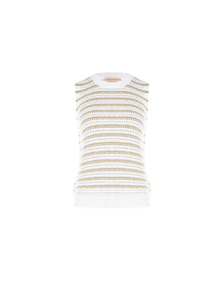 Top bianco panna in maglia crochet a righe