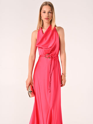 Long Dress in Fuchsia Satin