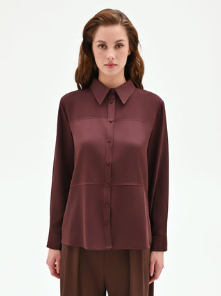 Camicia cioccolato con inserti geometrici