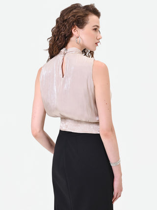 Satintop in Taupe mit seitlicher Schleife