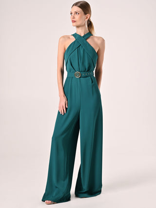 Royal Green Jumpsuit with Halterneck