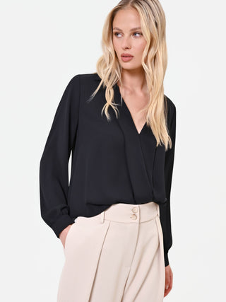 Black Satin Wrap Blouse