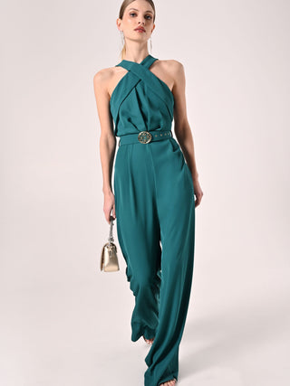 Royal Green Jumpsuit with Halterneck
