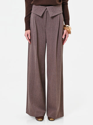 Pantalone in misto viscosa marrone a palazzo con vita asimmetrica