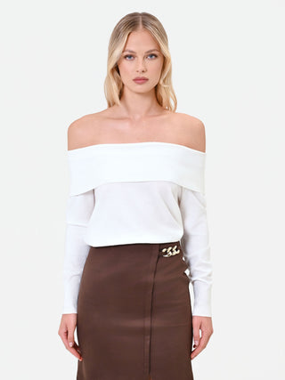Off-the-Shoulder Cream Knit Top