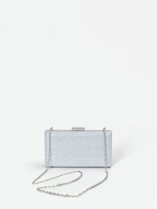 Silberfarbene Clutch mit Schmuck-Applikation