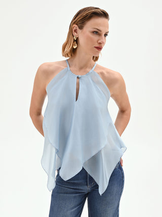 Sky Blue Asymmetric Ruffle Top