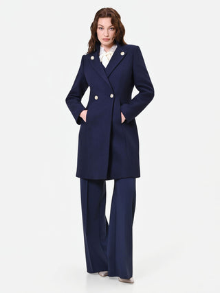 Cappotto blu navy doppiopetto con bottoni decorati