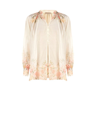 Blouse blanche à imprimé roses