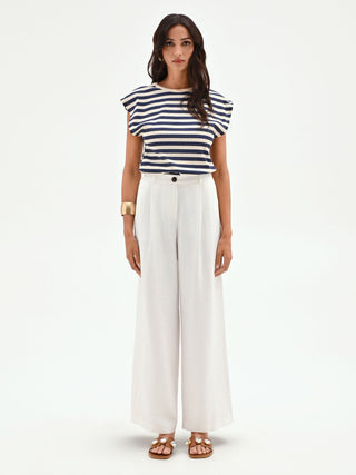 Pleated White Palazzo Trousers