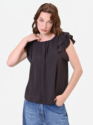 Blouse fluide marron à volants