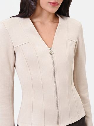 Short Beige Taupe Zip Coat