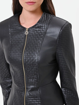 Schwarze Kunstlederjacke mit Schößchen