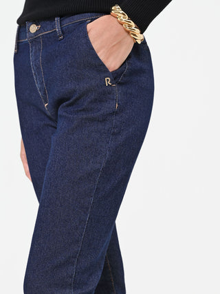 Pantaloni jeans blu con piega centrale regular fit