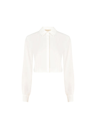 Chemise en satin crème à boutonnage sous patte